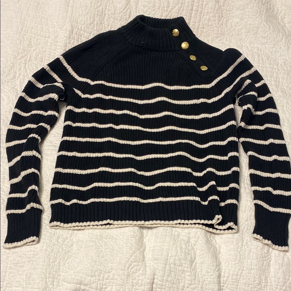 J. Crew Black and White Cowl Neck Sweater